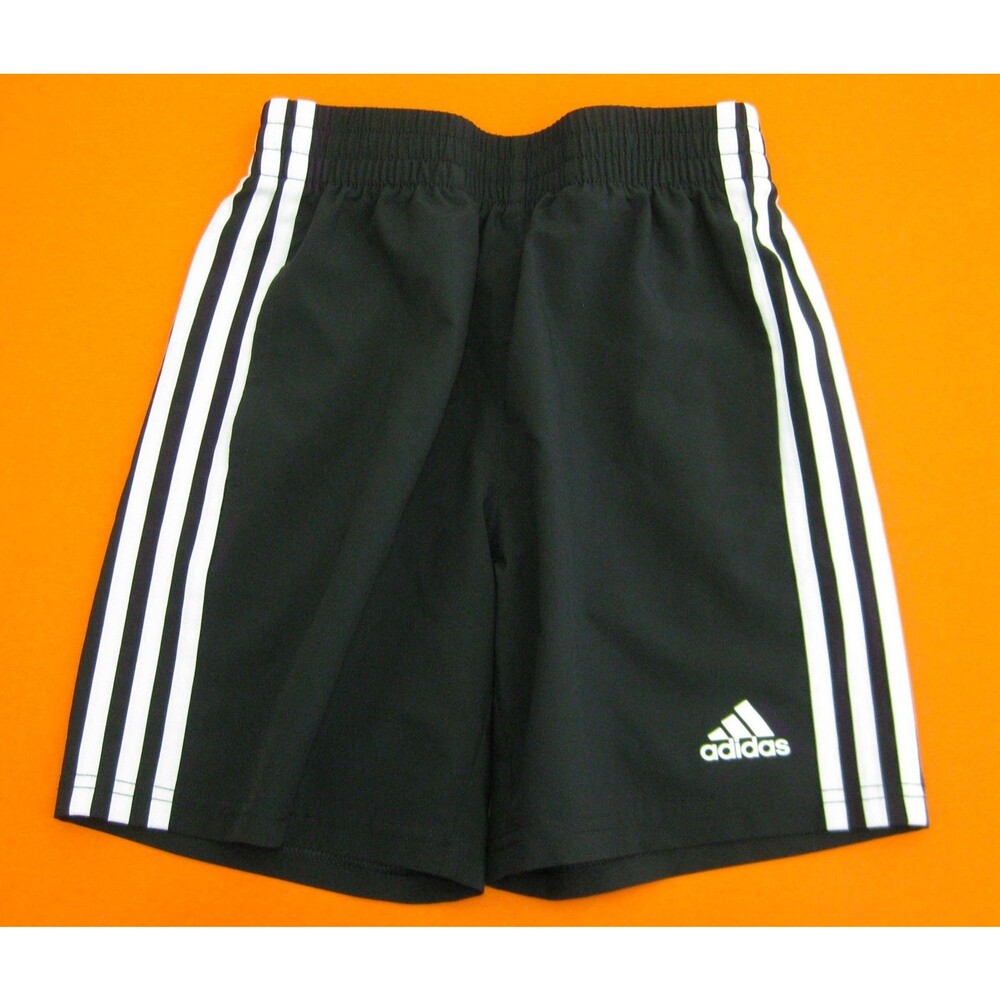 Adidas Shorts Boys Size Small Black Athletic Logo 3-Stripes Pockets Drawstring